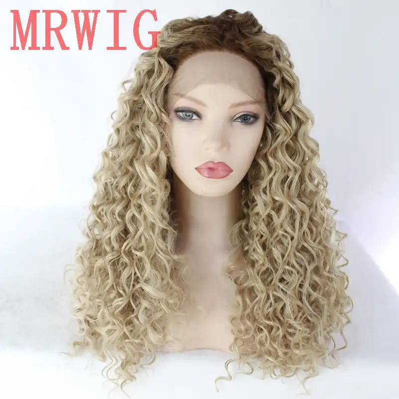 Mrwig Kinky Curly Short Dark Roots Brown Ombre 613 Mixed