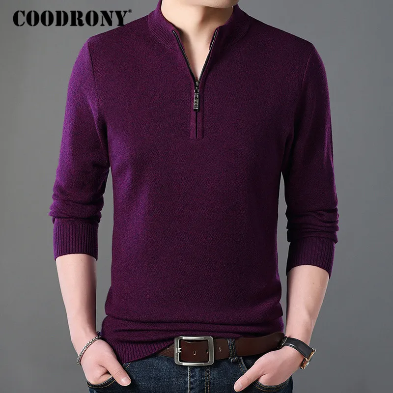 Ceny COODRONY Cashmere sweter mężczyźni odzież 2019 jesień zima gruby ciepły wełniany sweter mężczyźni w stylu casual, na zamek błyskawiczny golf Pull Homme 8142