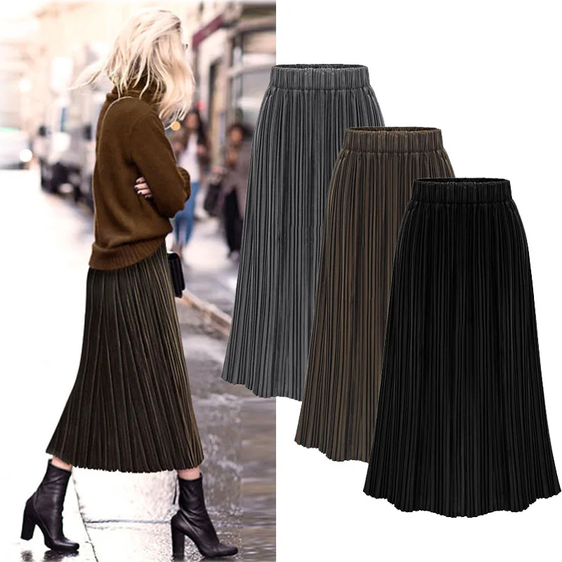M-5XL размера плюс, повседневные женские плиссированные юбки, новинка, весна-осень, модные, с завышенной талией, свободные, женские, низ, Вельветовая, трапециевидная юбка