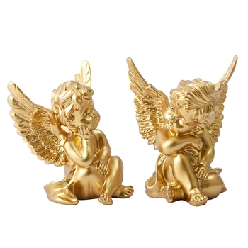 

2Pcs American Creative Gold/ White Lovely Angel Resin Home Ornaments Crafts Exquisite Gift Cupid White Angel Statues Decoration