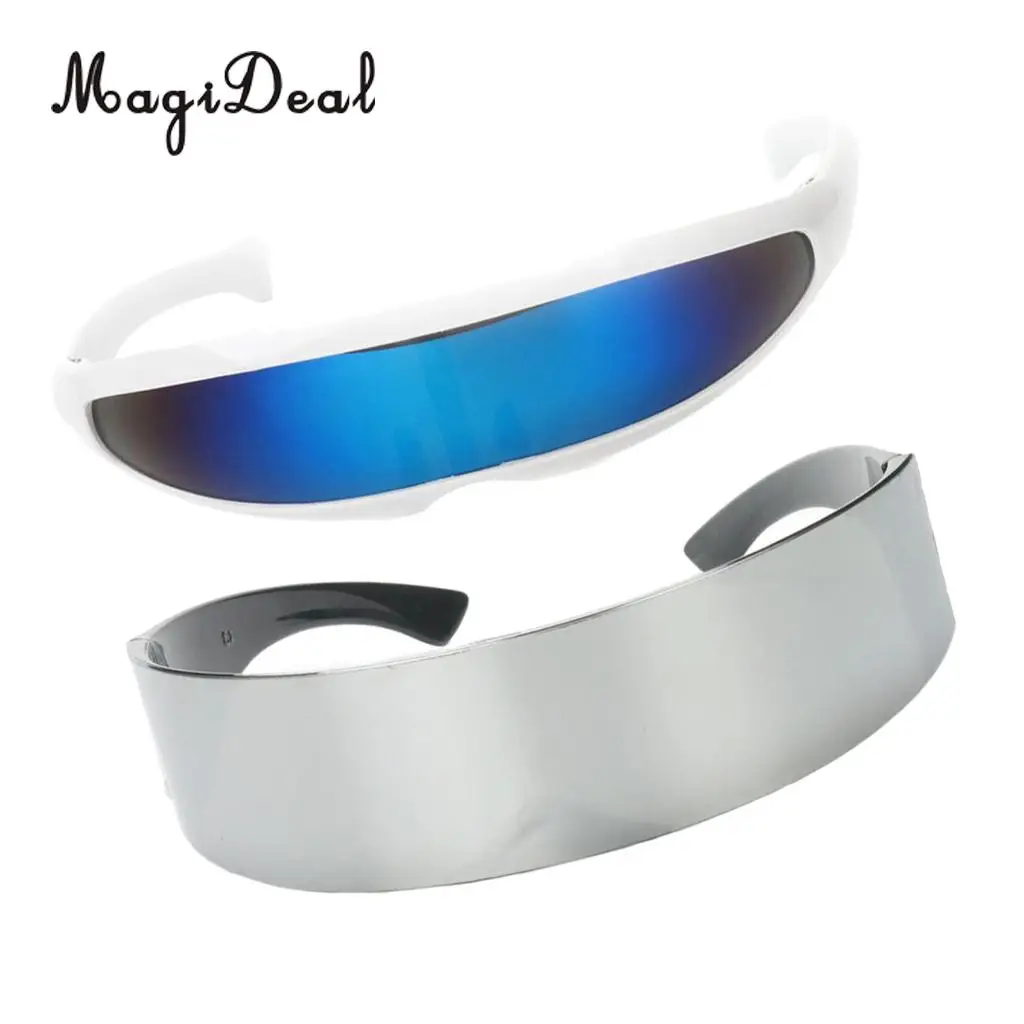 2 Pieces Festival Funny Metallic Silver Narrow Blue Space Robot Party Eye Glasses Future Soldier Sunglasses Photo Prop Goggles