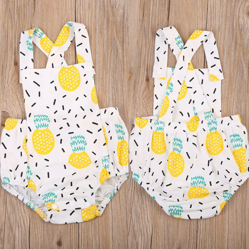 0-24M Newborn Baby Girl Romper Halter Cotton Clothes Cute Bebes Summer Pineapple Print Outfit Sunsuit Jumpsut 2017 | Детская одежда и