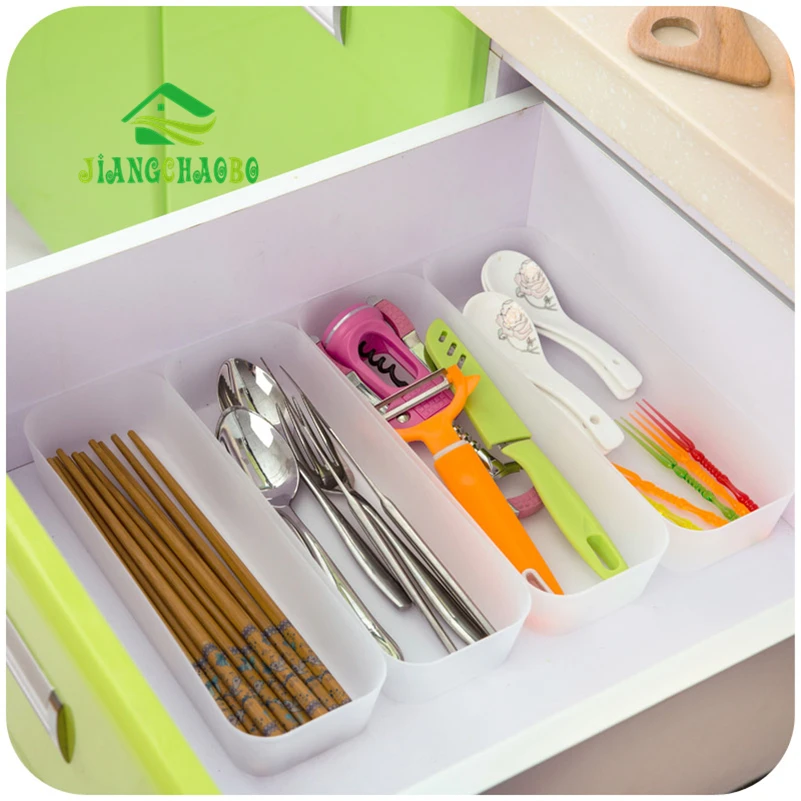 

JiangChaoBo Drawer Separate Storage Box Kitchen Cutlery Box Rectangular Plastic Desktop Cosmetics Storage