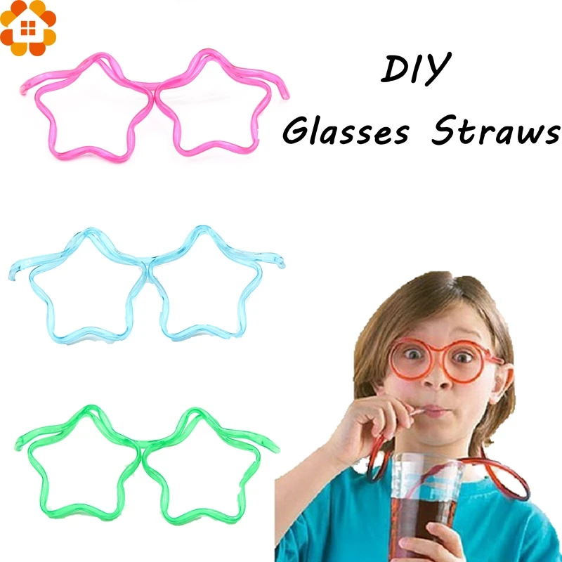 1Set DIY Creative Straws Funny Star Glasses Straws Baby Birthday