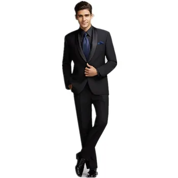

Brand New Groomsmen Shawl Satin Lapel Groom Tuxedos Black Mens Suits Wedding Best Man (Jacket+Pants+Tie+Hankerchief) B708