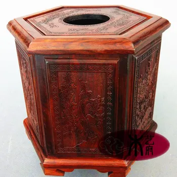 

Wooden House factory direct red wood carved mahogany hexagonal Roll Tissue Box pumping tray napkin box home
