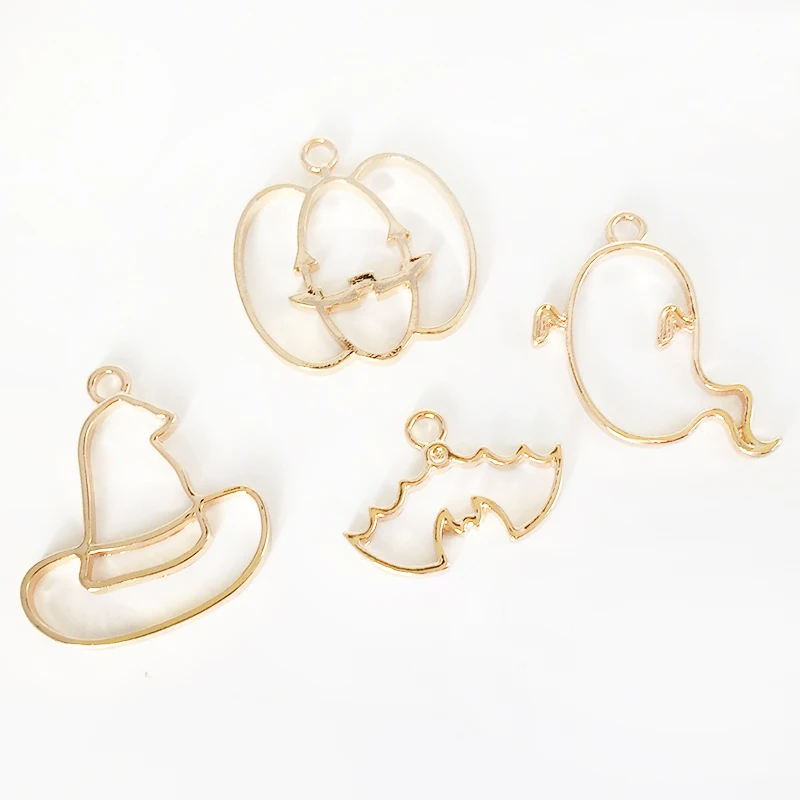 

TJP 5 pcs/lot Halloween ghost bat Metal Frame Pendant Gold Charm Bezel Setting Cabochon Setting UV Resin Charm