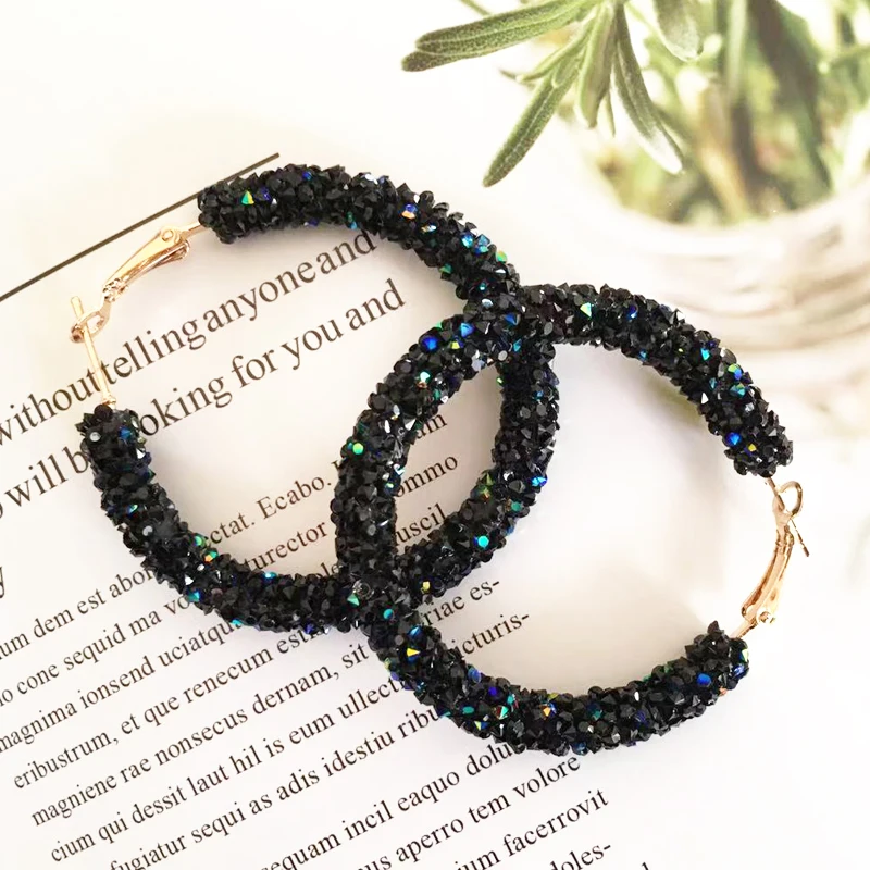 

Coco&willow fashion charm crystal hoop earrings geometric shiny rhinestone big earrings jewelry for women and party