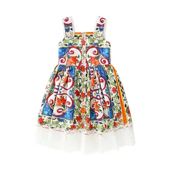 

Baby Girls Floral Dress 2018 Kids Patchwork Lace Dresses Children Summer Dress For 110-150cm