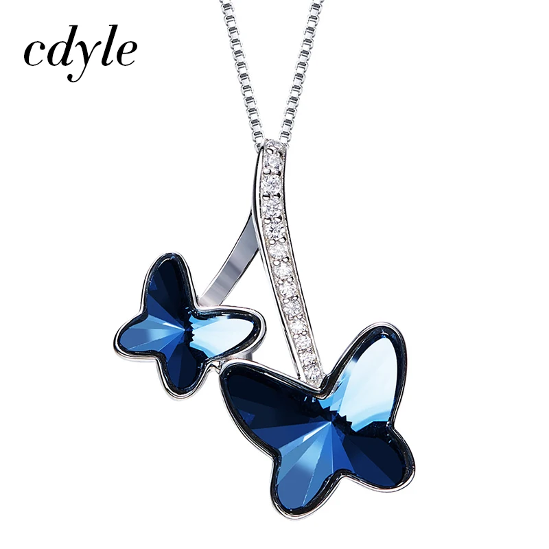 

Cdyle 925 Sterling Silver Necklace Embellished with crystals from Swarovski Fine Jewelry Gifts Butterfly Women Pendant