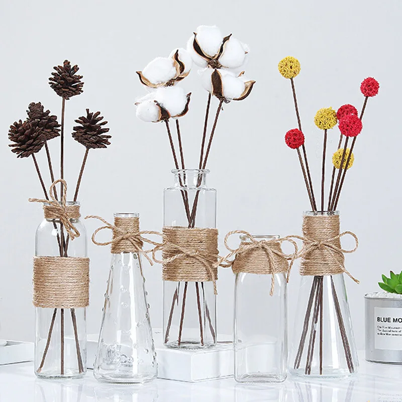Прозрачная Гидропоника для воды, веревка в цветочек, сухая ваза для цветов, сделай сам, поддельные бутылки для цветов, домашний декор для стола, креативные скандинавские стеклянные вазы