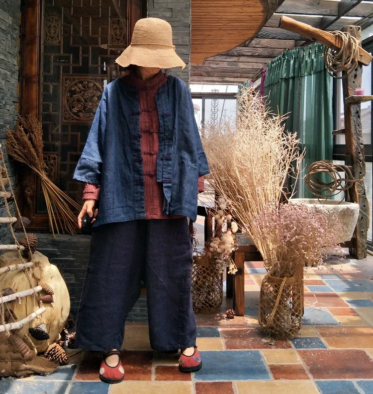 Blue Lavé Chauve Conception Tranchée Mode D'extérieur Femelle Denim Originale souris 2018 Lâche Hiver Nouvelle Vêtements Automne Et Lin Taille Manches Grande WRffZvA