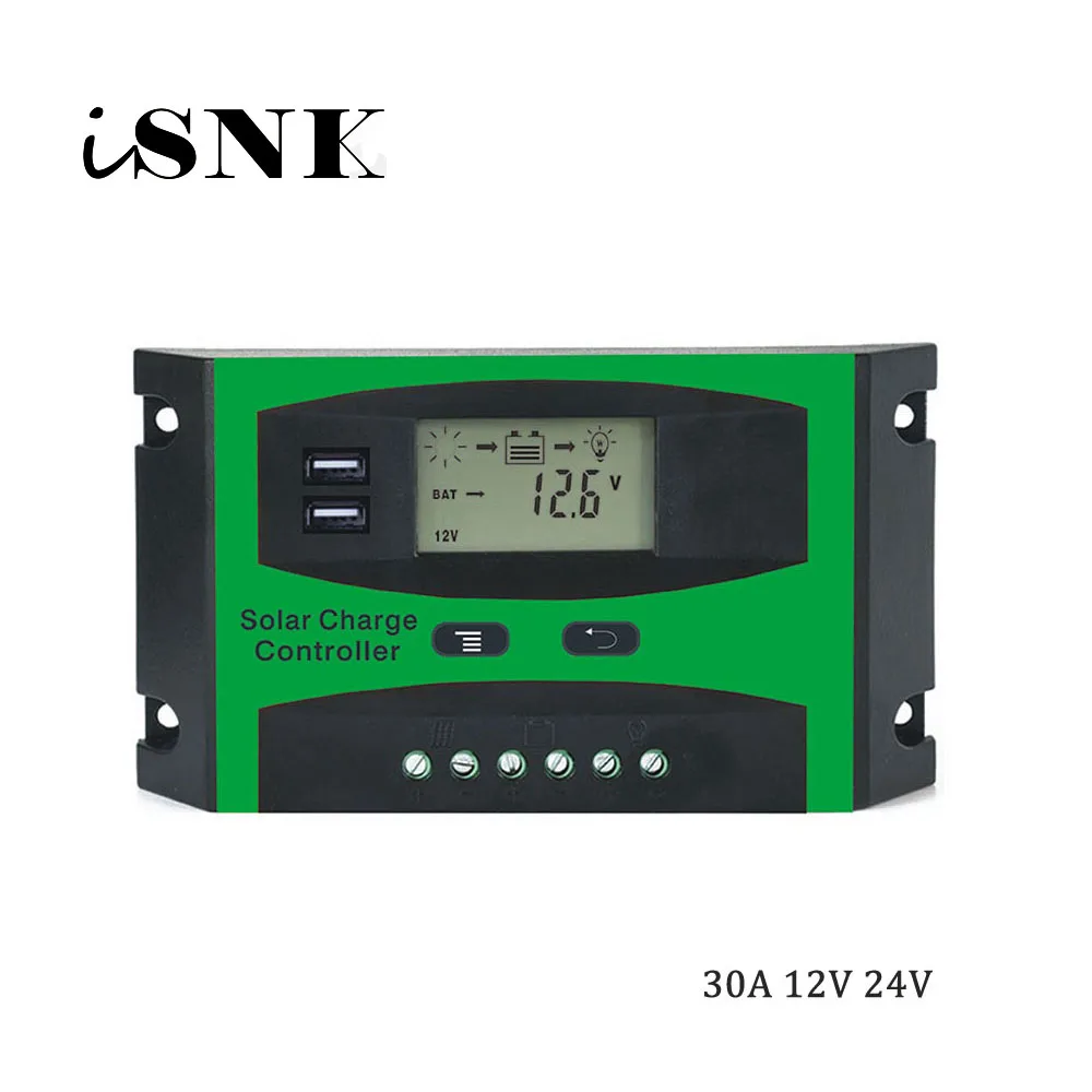 

LCD 12V 24V 30A Solar Panel System generator cell Panel Charger Regulator Battery Controller with two USB 5V Charge