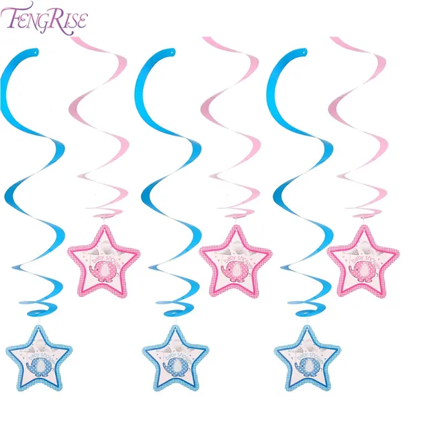 Fengrise 6pcs Baby Shower Elephant Star Hanging Swirl Decorations