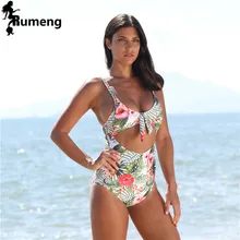 RUMENG Цельный купальник женский сексуальный купальник с высокой талией открытая монокини с принтом