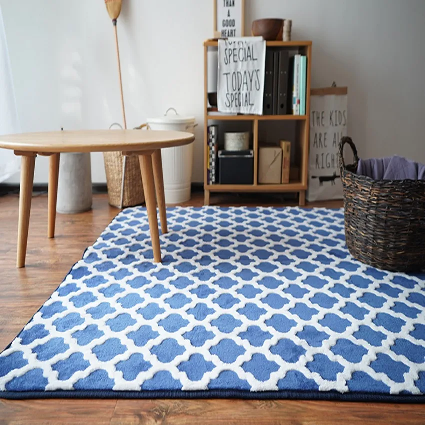 Nordic стиль Синий геометрический Коврик, большие размеры гостиной ковер, пастырской украшения дома прикроватный коврик, мат «татами»