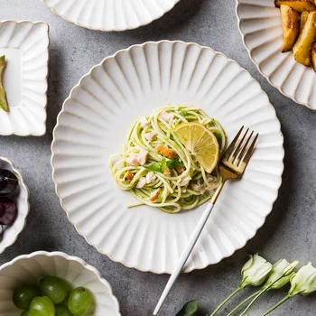 

MDZF SWEETHOME Dinnerware Set White Bowl Plate Dish Ceramic Tableware Rice Snack Dessert Vegetable Bowl Steak Plate