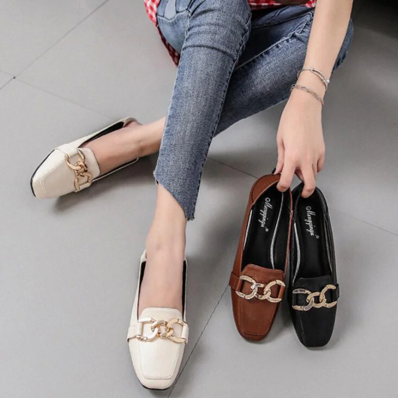 

Plus size 34-43 british small leather shoes metal chain shallow two wears creepers female lazy flats oxfords moccasins ladies