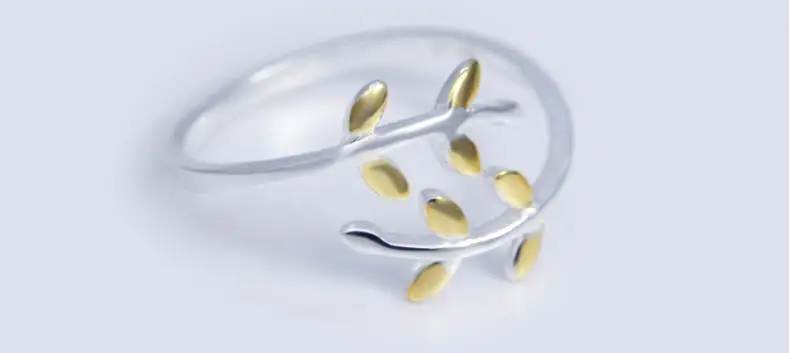 DreamySky Настоящее серебро 925 пробы кольца для женщин регулируемое свадебное S925 Золотое кольцо в виде листа стерлингового серебра-ювелирные изделия