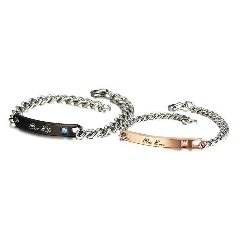 Vnox Romantic Couples Bracelets for Him and Her Stainless Steel One Life One Lovers Bracelet Best Anniversary Gifts