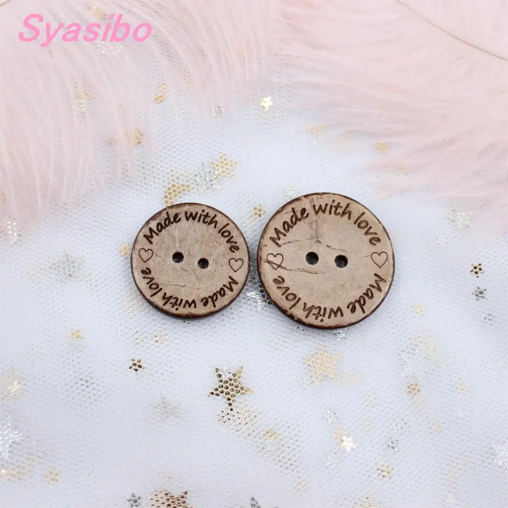 

25mm /30mm Made With Love Buttons Natural Coconut Sewing Buttons Toy Accessories Crafts DIY 1 inches -CO1066