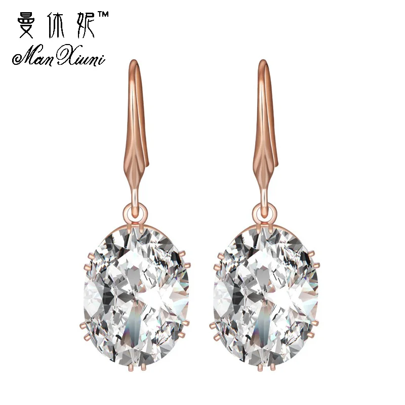 Женские серьги с кристаллом из циркония Manxiuni розовые и золотые вечерние