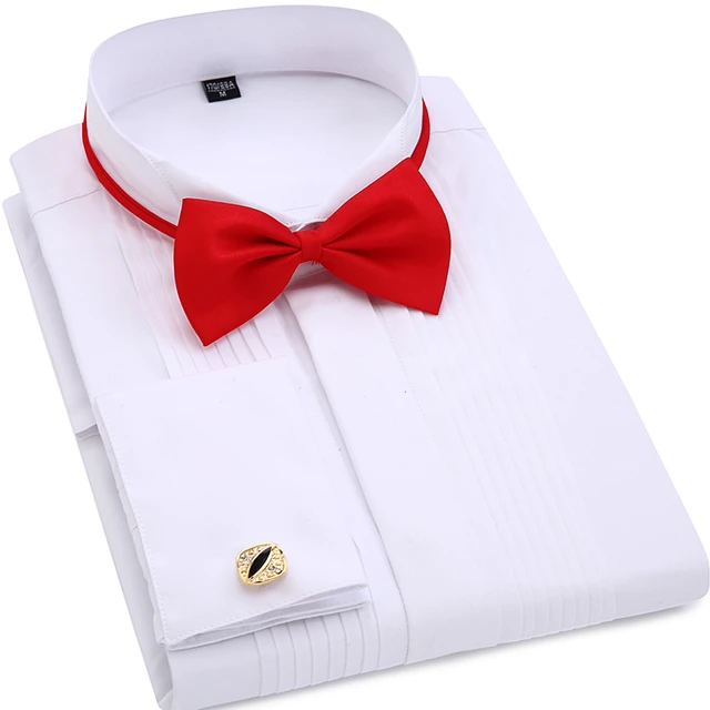 Men Wedding Tuxedo Long Sleeve Dress Shirts French Cufflinks Men Wedding Tuxedo Long Sleeve Dress Shirts French Cufflinks Swallowtail Fold Dark On Design Gentleman Shirt