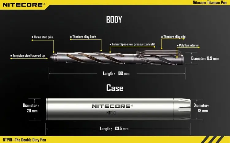 NITECORE NTP10 титановая тактическая ручка Hallow Carve Body tungsten steel конический наконечник из матового алюминия сплав самообороны