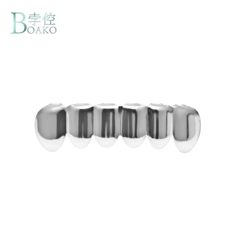 BOAKO Hip Hop Teeth Grillz Set Silver Gold Tooth Top Bottom Caps Punk False Dental Grills For Women Body Jewelry Cosplay Party