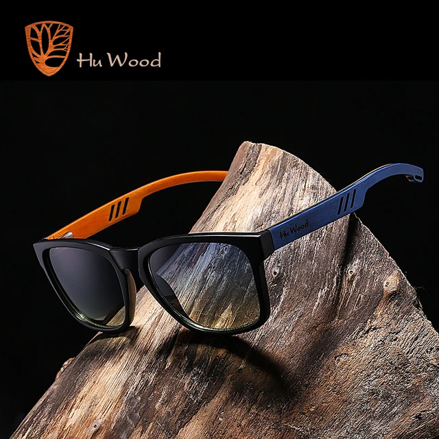 HU WOOD Brand Design Multi-color Frame Skateboard Wood Sunglasses For Men Color Gradient Lenses Driving Shade Anti-glare GR8011