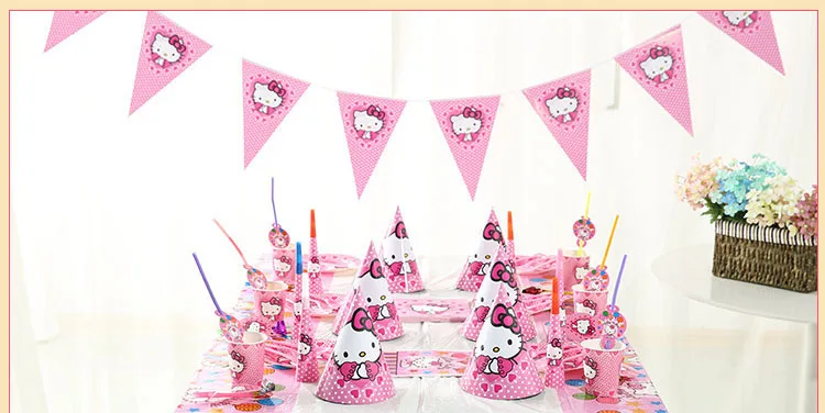 

82pcs Hello Kitty Kids birthday party decoration supplies baby shower disposable tableware tablecloth plates cups banner favores