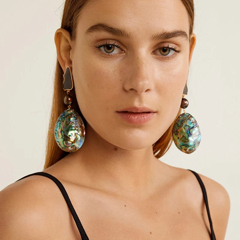 

New Fashion Abalone Shell Big Drop Dangle Earring For Women Unique Design Natural Pearl Shell Statement Earrings Wedding Jewelry