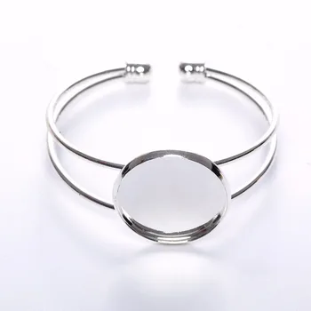 

Silver Plated 20mm 25mm Cuff Bracelet Settings Round Cabochon Cameo Bases Trays Bezel Blank Base Setting for DIY Bracelet Craft
