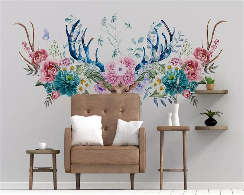 Beibehang пользовательские 3d обои современный минималистичный скандинавский Цветок голова оленя цветочный фон настенные бумаги домашний декор