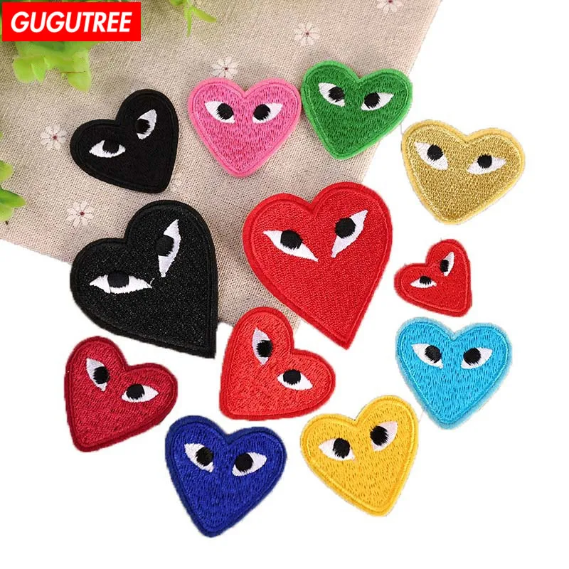 

GUGUTREE embroidery patches Love Heart patches eyes patches badges patches embroidered appliques for denim jeans