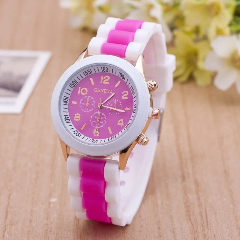 Новые горячие модные женские часы простые Силиконовые кварцевые наручные часы Geneva для отдыха женские мужские часы унисекс оптом - Цвет: A