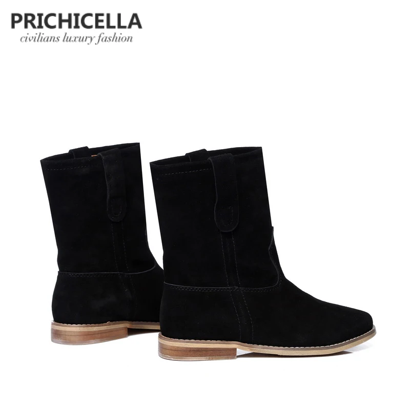Женские замшевые ботильоны PRICHICELLA черные сапоги до середины икры на плоской