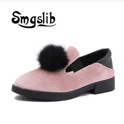Smgslib/Обувь для девочек, кожаная детская обувь с помпоном/Цветочная замшевая обувь, модные кроссовки принцессы для девочек, нескользящая