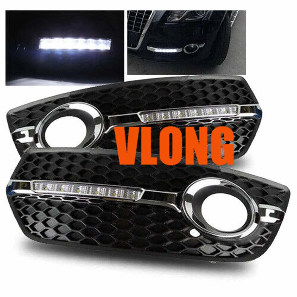 

Sport Front Bumper Glossy Black Honeycomb + Chrome Trim Fog Light Lamp Covers Grille 2010 2011 2012 for Audi Q5 RSQ5
