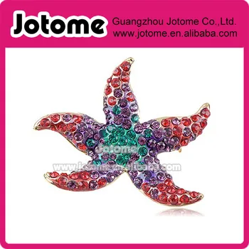 

Gold Tone Multicolored Rhinestones Nautical Sea Starfish Brooch Pin