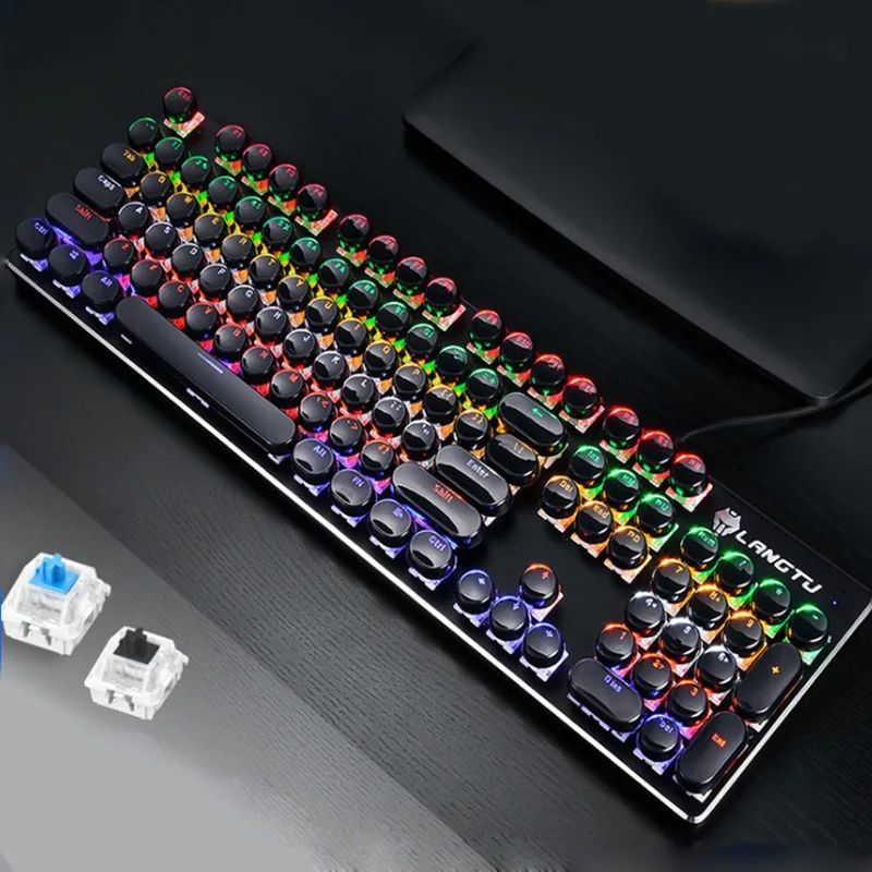 

Mechanical Keyboard LED Backlit 104 keys Blue/Black Switch Metal Gaming Keyboard English