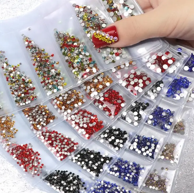  1Set 6 Sizes Nail Art Rhinestones Super Glitter 20 colors 1440Pcs Multicolor For Decoration Strass 