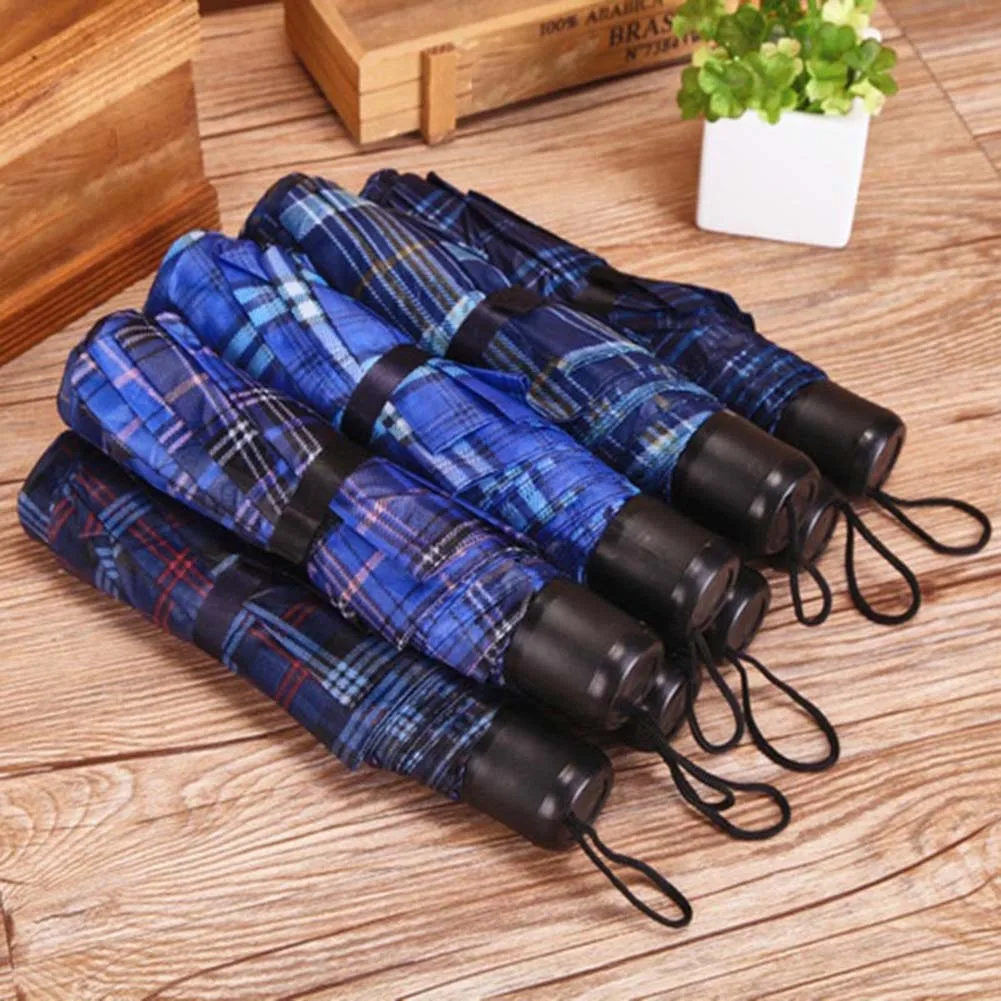 1 Pcs Folding Umbrella Rain Windproof Portable Short Handle Fashion for Outdoor Travel TN88 - Цвет: Plaid Pattern