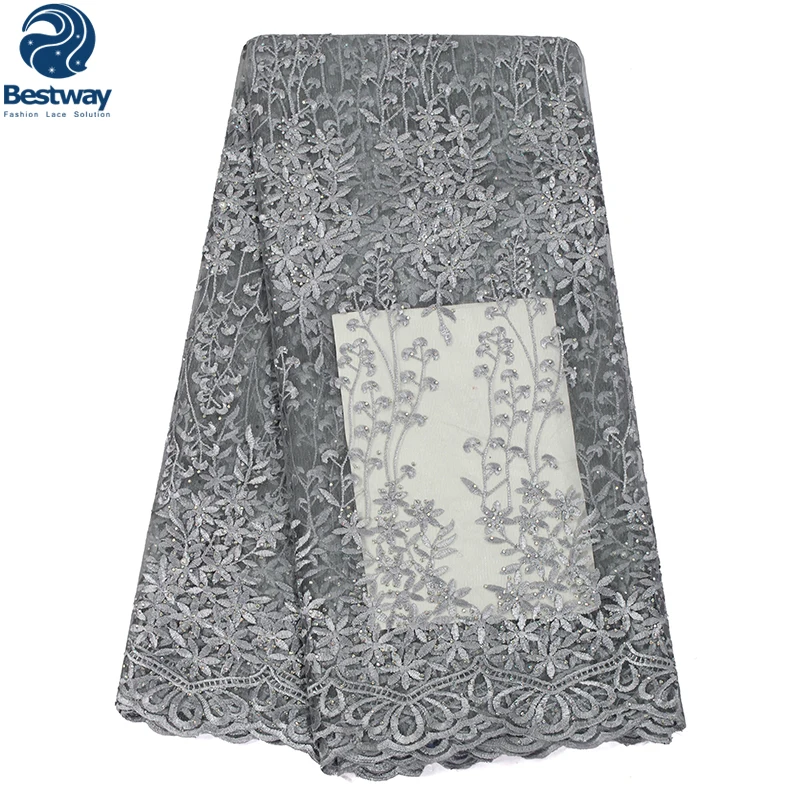 

Bestway French Lace Fabric Embroidery Tulle Lace Fabric Latest Dubai Net Lace with Stones And Beads Fabric African For Wedding