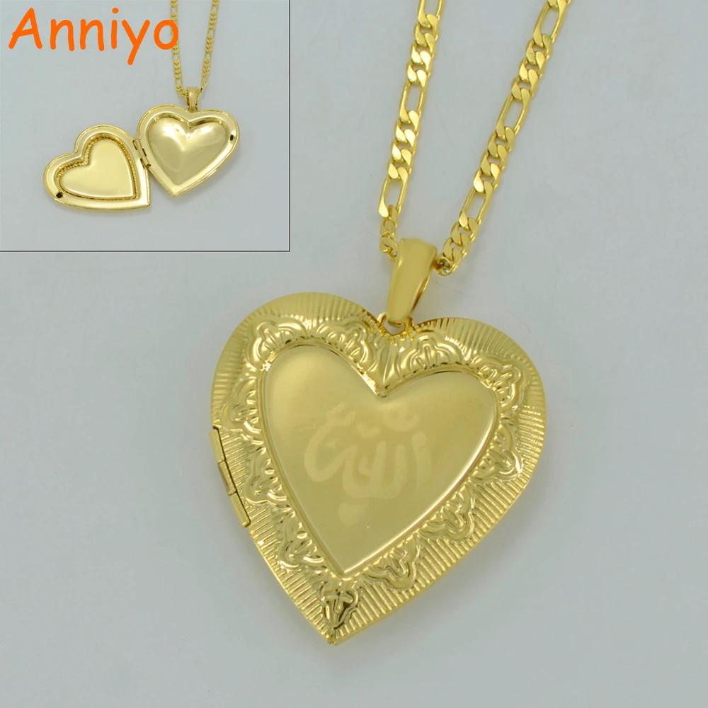 

Anniyo Heart Allah Pendant & Necklaces for Women/Men Gold Color Jewelry Islam/Muslim Middle East Necklaces #015702