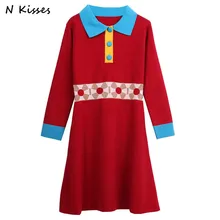 2018 Spring New Arrival Women Fashion Dress Full Sleeve Knitted Slim Patchwork Comfort Party Vestidos High Quality Dress