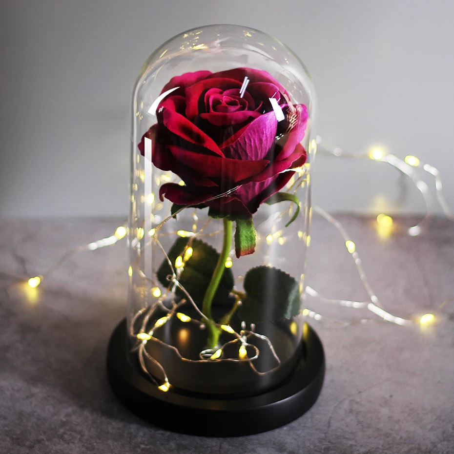 LED Eternal Flower Immortal Flora Light Up Dome Beauty and The Beast Rose In A Flask Valentine's Day Birthday Christmas Day Gift