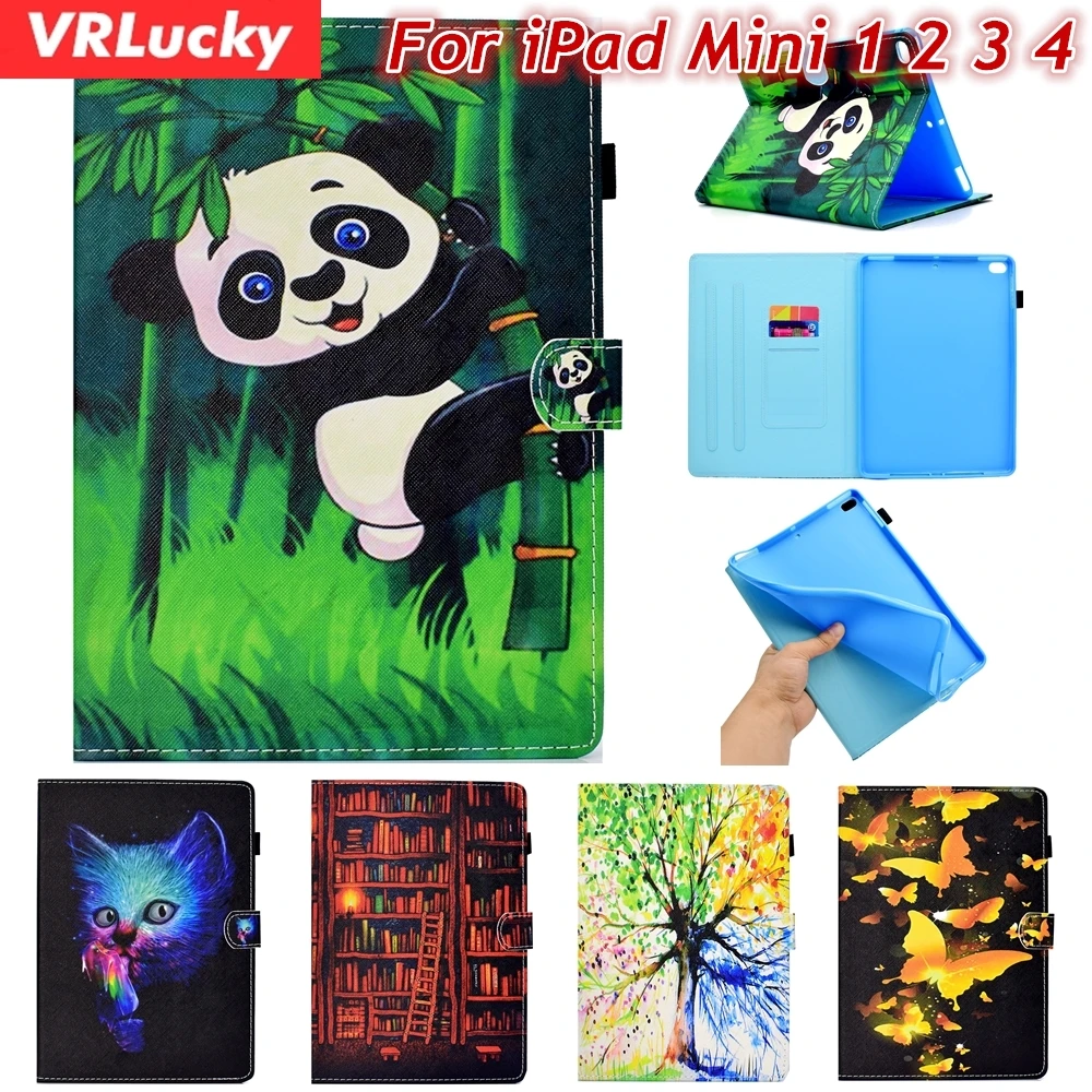 VRLucky для Ipad Mini 1, 2, 3, 4 чехол с милой пандой бабочка кошка узоры флип и Стенд PU кожаный чехол