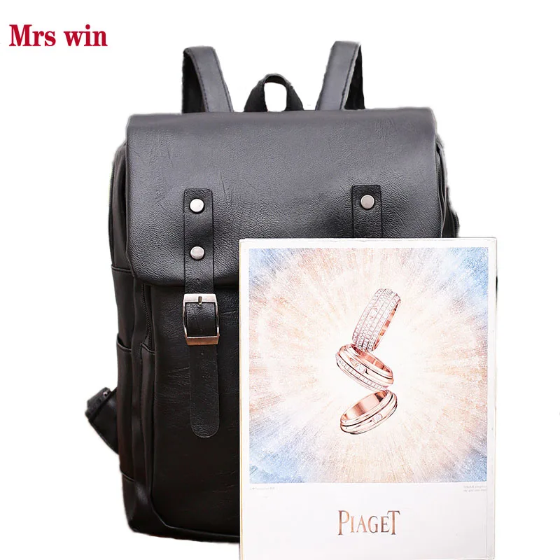 Mrs win Women Bag Preppy Backpack Leather Student Magnetic buckle Bags Casual Backpacks Teenagers Mochila bolsa