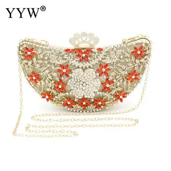 

Half Moon Metal Rhinestone Evening Party Clutch Bag Elegant Cryatal Wedding Purse Pearl Floral Gold Luxury Handbags Metallic Bag